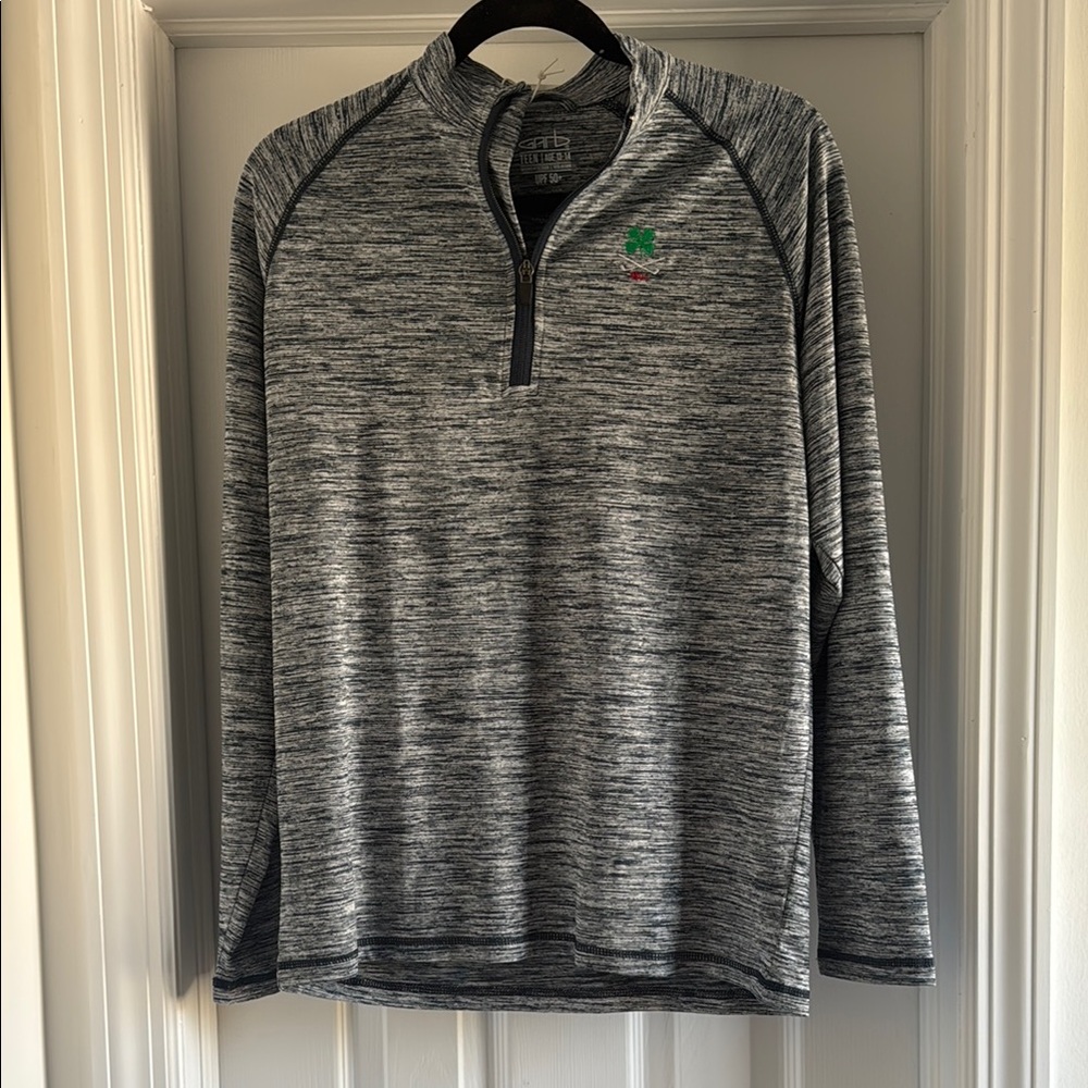 Gray Quarter-Zip Pullover with Embroidery